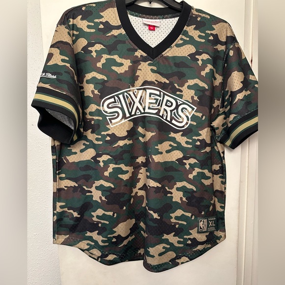 Men’s Mitchell & Ness Philadelphia 76ers Camo Mesh Jersey Shirt XL NBA - Picture 1 of 6